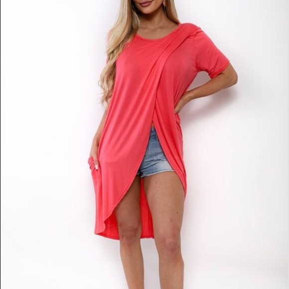 ‼️ Coral High Low Maxi Tunic T-Shirt Top - Picture 5 of 5